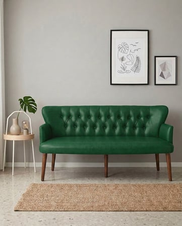 Roma Chester Deri Üçlü Koltuk 150 cm Ofis Bekleme Koltuğu Ahşap Ayaklı - Yeşil