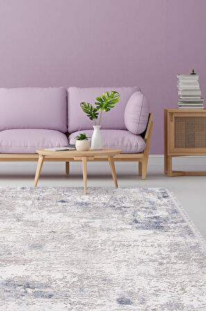 Artemis Halı Romantik 02436B Gri Mavi Modern Saçaklı Halı