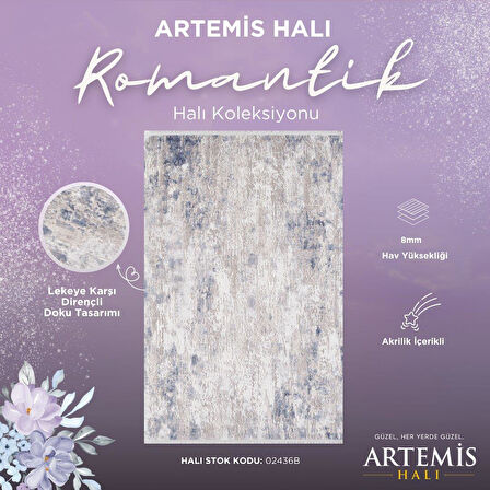 Artemis Halı Romantik 02436B Gri Mavi Modern Saçaklı Halı