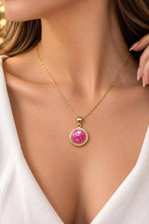 Muhtelif Pembe Taşlı Altın Kolye 14 Ayar 2.92 Gram