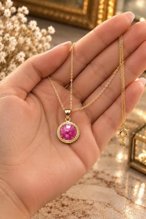 Muhtelif Pembe Taşlı Altın Kolye 14 Ayar 2.92 Gram