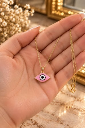 Muhtelif Pembe Göz Altın Kolye 14 Ayar 2.21 Gram