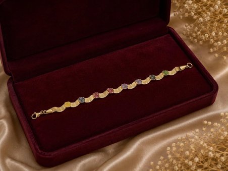 Muhtelif 14 Ayar Altın Bileklik Renkli Zirkon Taşlı 7,36 gr 19 cm