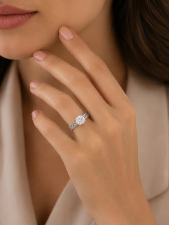 Muhtelif 14 Ayar Beyaz Altın Gurmet Tek Taş Yüzük 2.97 Gram Zirkon Taşlı