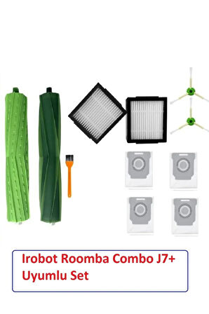 Roomba J7 combo + Robot Süpürge Uyumlu Yedek fırça filtre toz torbası seti