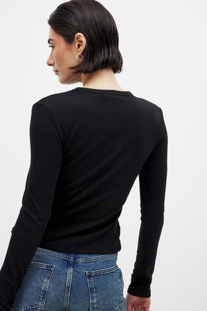 Kadın-Uzun Kollu Bisiklet Yaka T-shirt & Bluz Kaşkorse Fitilli