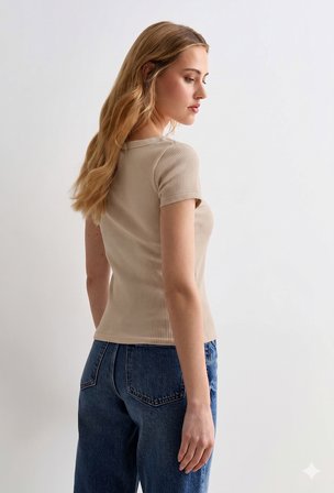 Rooted-Kadın  Kare Yaka T-shirt & Bluz , Likralı Fitilli Kaşkorse Kumaş