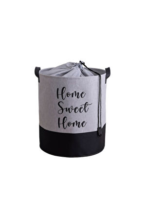Home Sweet Home Baskılı Fileli Gri Kıyafet Çamaşır Sepeti 37x40