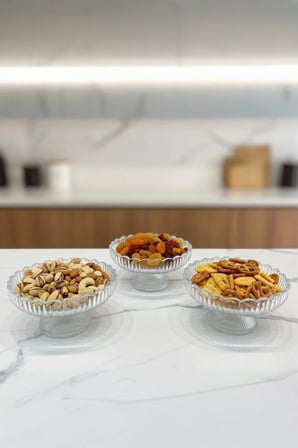 Seravina Cam Ayaklı Çerezlik Sunumluk Kahvaltılık Kase 3’lü Set 12 cm 130 ml
