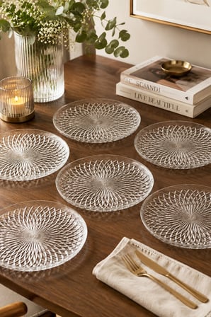 Zelazzo Cam Servis Tabağı 6'lı Set 26 cm Şeffaf Sunum Tabağı