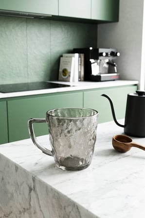 Velmora Buzlu Cam Kupa Bardak Seti 2'li 230 ml Kulplu Kahve Çay Kupası - Gümüş