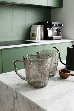 Velmora Buzlu Cam Kupa Bardak 230 ml Kulplu Kahve Çay Kupası - Gümüş