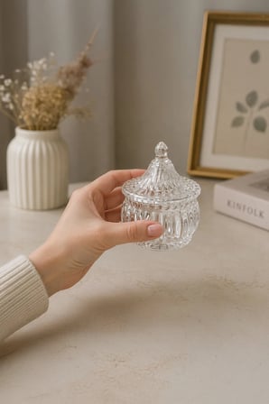 Loren Kapaklı Cam Lokumluk,Tombul Mini Şekerlik,8 cm Mini Kahve Yanı İkramlık 6'lı Set