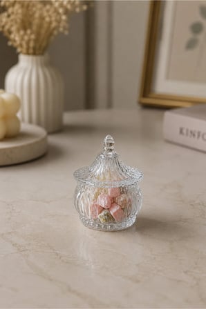 Loren Kapaklı Cam Lokumluk,Tombul Mini Şekerlik,8 cm Mini Kahve Yanı İkramlık 6'lı Set