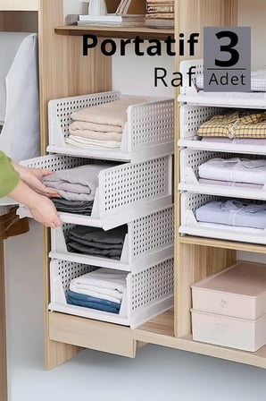Orvena Katlanır Kayar Raf Organizer Dolap İçi Kıyafet Aksesuar Düzenleyici Çok Amaçlı Saklama Rafı 3'lü Set