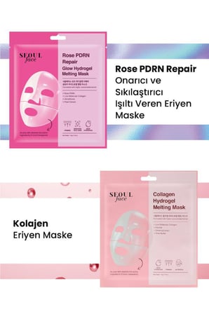 Dermal Seoul Face Gül Rose PDRN Onarıcı Glow Hidrojel Maske ve Kolajen Eriyen Maske