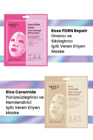 Dermal Seoul Face Gül Rose PDRN Onarıcı Glow Hidrojel Maske ve Pirinç Eriyen Maske