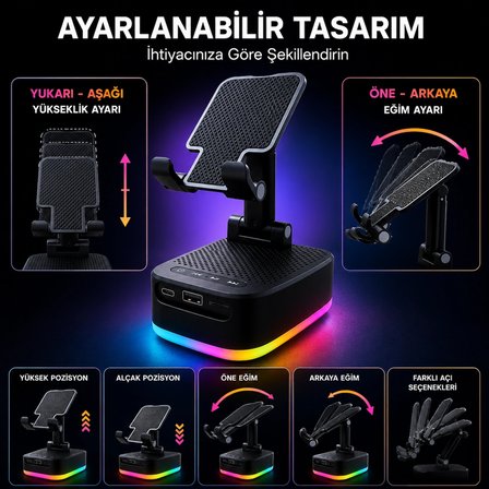 RGB LEDLİ 3 IN 1 TELEFON TUTUCU POWERBANK VE BLUETOOTH HOPARLÖR ÖZELLİKLİ TF KART VE USB BELLEK DESTEKLİ TAŞINABİLİR TELEFON TUTU