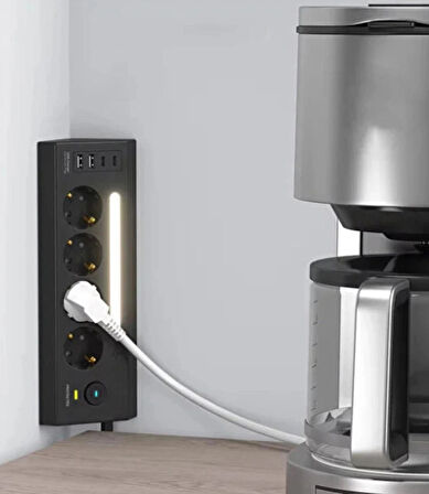 ROSE TEKNOLOJİ 4 PRİZ 2 USB 2 TYPE-C GİRİŞLİ AKIM KORUMA VE GECE LAMBALI MONTE EDİLEBİLİR 2 M UZATMA KABLOLU PRİZ
