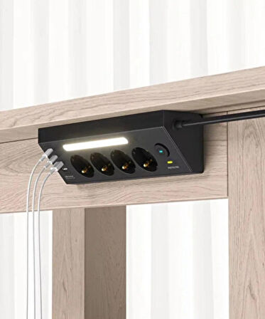 ROSE TEKNOLOJİ 4 PRİZ 2 USB 2 TYPE-C GİRİŞLİ AKIM KORUMA VE GECE LAMBALI MONTE EDİLEBİLİR 2 M UZATMA KABLOLU PRİZ
