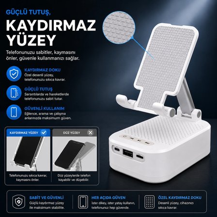 3 Ü 1 ARADA BLUETOOTH HOPARLÖR POWERBANK VE TELEFON TUTUCU ÖZELLİKLİ TF KART VE USB BELLEK DESTEKLİ TELEFON TUTUCULU BLUETOOTH HOPARLÖR