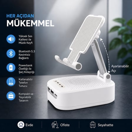 3 Ü 1 ARADA BLUETOOTH HOPARLÖR POWERBANK VE TELEFON TUTUCU ÖZELLİKLİ TF KART VE USB BELLEK DESTEKLİ TELEFON TUTUCULU BLUETOOTH HOPARLÖR
