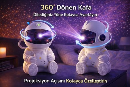 ROSE TEKNOLOJİ ASTRONOT ŞEKİLLİ GALAKSİ PROJEKSİYON GECE LAMBALI KUMANDALI ÇOCUK ODASI GECE LAMBALI ASTRONOT