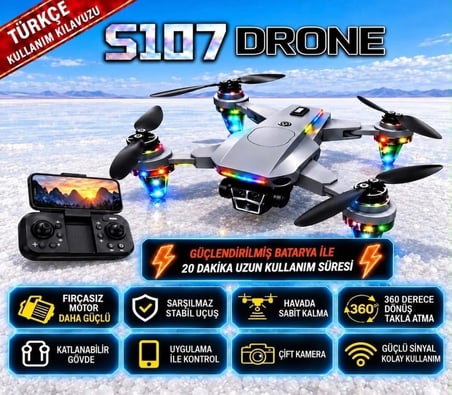 ROSE TEKNOLOJİ S107 KATLANABİLİR   2 KAMERALI FPV CANLI GÖRÜNTÜ AKTARIMLI 2 BATARYALI VE TAŞIMA ÇANTALI DRONE ( tablet standı hediyeli )
