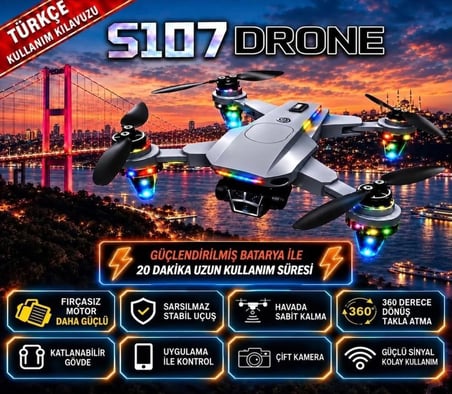 ROSE TEKNOLOJİ S107 KATLANABİLİR   2 KAMERALI FPV CANLI GÖRÜNTÜ AKTARIMLI 2 BATARYALI VE TAŞIMA ÇANTALI DRONE ( tablet standı hediyeli )