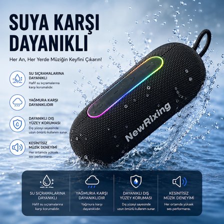 BT 5.3 TAŞINABİLİR RGB LEDLİ TF KART VE FM RADIO DESTEKLİ IP7X SU GEÇİRMEZ ÖZELLİKLİ BLUETOOTH HOPARLÖR