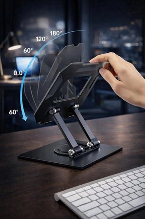 360 DÖNEBİLEN METAL TABLET TELEFON STANDI AYARLANABİLİR YÜKSEKLİK VE AÇI KATLANABİLİR KAYMAZ TABANLI ERGONOMİK TUTUCU