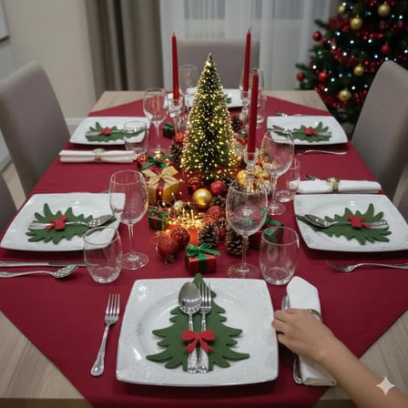 6 Adet Dekoratif Çam Ağacı Keçe Peçetelik&Çatal Kaşıklık–Yılbaşı Masa Süsü & Servis Sunum Aksesuarı