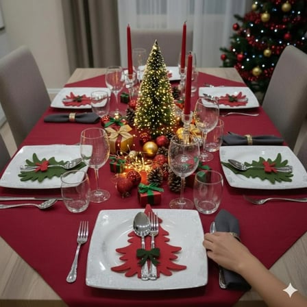 6 Adet Dekoratif Çam Ağacı Keçe Peçetelik&Çatal Kaşıklık–Yılbaşı Masa Süsü & Servis Sunum Aksesuarı