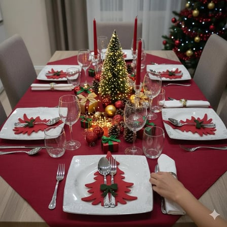 6 Adet Dekoratif Çam Ağacı Keçe Peçetelik&Çatal Kaşıklık–Yılbaşı Masa Süsü & Servis Sunum Aksesuarı