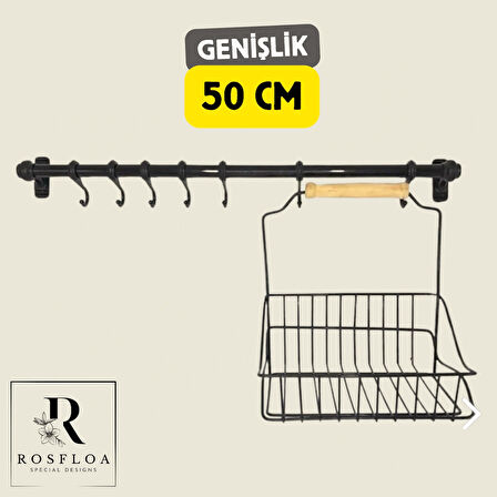 Sepetli 6 Kancalı Ferforje Metal Çok Amaçlı Kahve Köşesi, Mutfak, Banyo Dekor Kupa, Fincan Askısı
