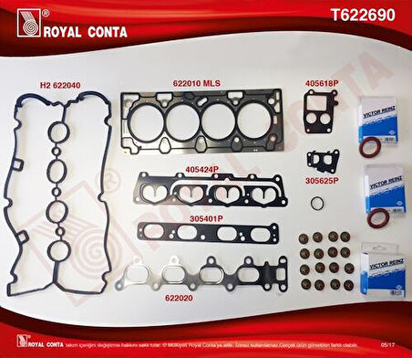 Royal T622690 Üst Takım Contası Keçeli ve Subap Lastiklı Opel Astra G 1.6 16V 02 09 Astra H 03 1606221
