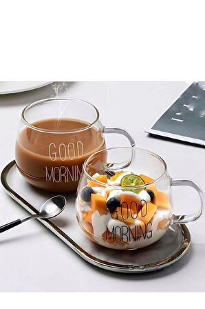 1 Li Good Morning Günaydın 400 ml Borosilikat Cam Kupa