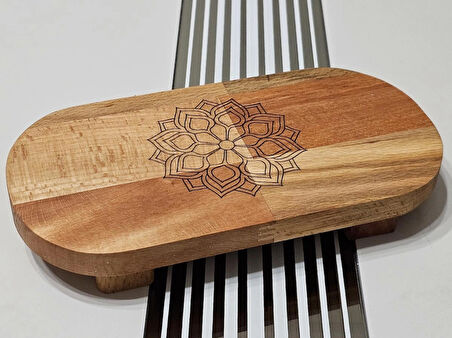 22x11 Cm Ayaklı Oval Düz, Ahşap, Motif Desenli, Yağdanlık, Şişe, Mutfak Altlığı Ve Düzenleyici