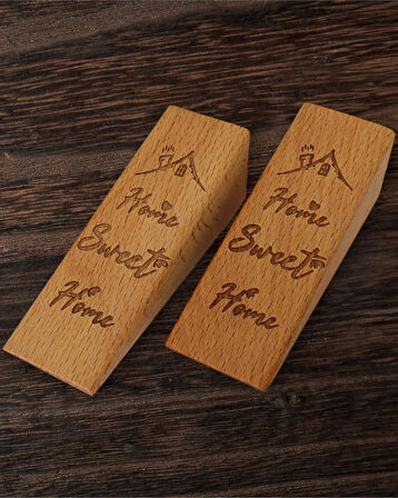 2 Adet Ahşap Kapı Stoperi Kapı Takoz Durdurucu Home Sweet Home Evim Güzel Evim Yazılı 