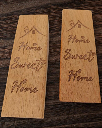 2 Adet Ahşap Kapı Stoperi Kapı Takoz Durdurucu Home Sweet Home Evim Güzel Evim Yazılı 