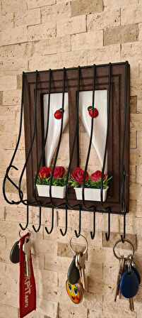 Ahşap Pencere Model Anahtarlık Kapı Duvar Tipi Anahtar Askılık Kahve, Kahverengi 21x16cm 