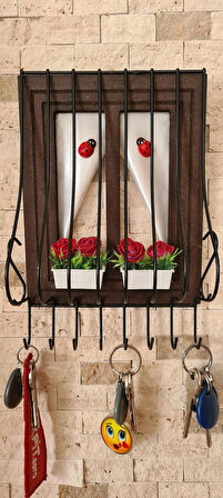 Ahşap Pencere Model Anahtarlık Kapı Duvar Tipi Anahtar Askılık Kahve, Kahverengi 21x16cm 