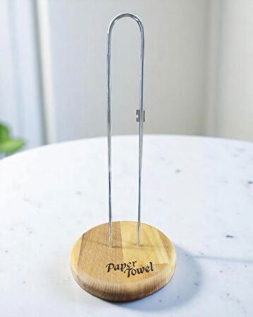 28cm Kağıt Havluluk, Peçetelik Tutucu, Metalik Renk Telli, Ahşap Standlı Paper Towel