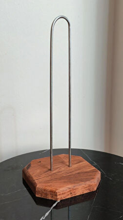 Dekoratif Ahşap Altlıklı Metal Kağıt Havluluk Tutucu (26 cm) - Mutfak Peçetelik Standı