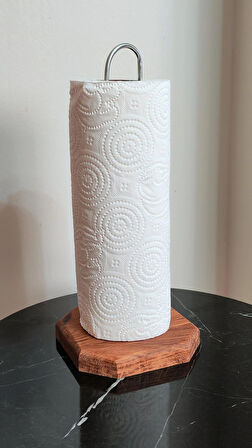 Dekoratif Ahşap Altlıklı Metal Kağıt Havluluk Tutucu (26 cm) - Mutfak Peçetelik Standı