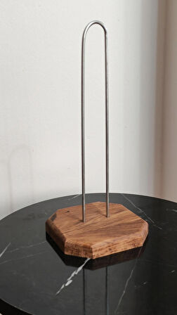 Dekoratif Ahşap Altlıklı Metal Kağıt Havluluk Tutucu (26 cm) - Mutfak Peçetelik Standı