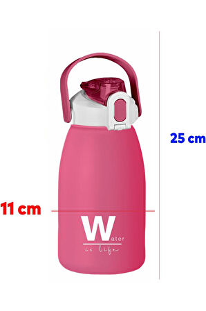 BPA İçermez 1500 ml Pembe Su Matarası – Taşıma Askılı, Kilitli Kapaklı, Spor Günlük Kullanıma Uygun