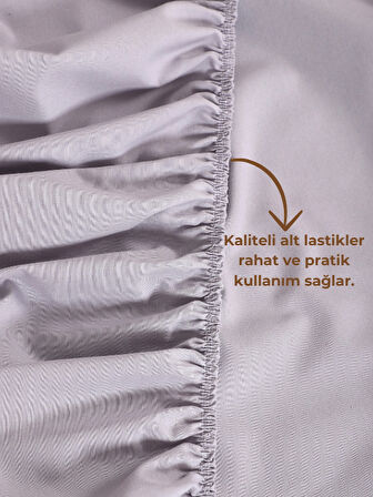 Rozet Tekstil Gri Lastikli Çarşaf Takımı Fitted Pamuklu Kumaş Yastık Kılıflı