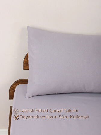Rozet Tekstil Gri 160X200 Çift Kişilik Lastikli Çarşaf Takımı Fitted Pamuklu Kumaş Yastık Kılıflı