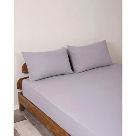 Rozet Tekstil Gri 160X200 Çift Kişilik Lastikli Çarşaf Takımı Fitted Pamuklu Kumaş Yastık Kılıflı